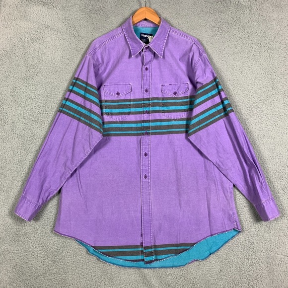 Vintage Wrangler Brushpopper Shirt Men's 19/37 Cowboy Striped VTG 80s 90s EUC - Picture 3 of 8